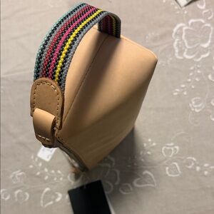 Consuela DIEGO TOOL BAG Neutral Tan Crossbody with Multicolor Webbed Strap NWT
